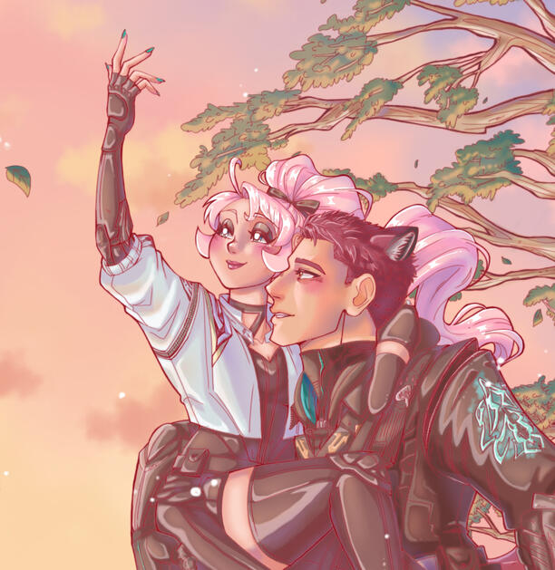 Estelle and Valko jumping through the trees based off scene from myth