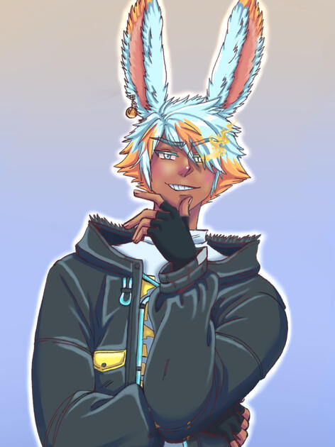 A commission of someones warrior of light on ffxiv viera man with a sneer